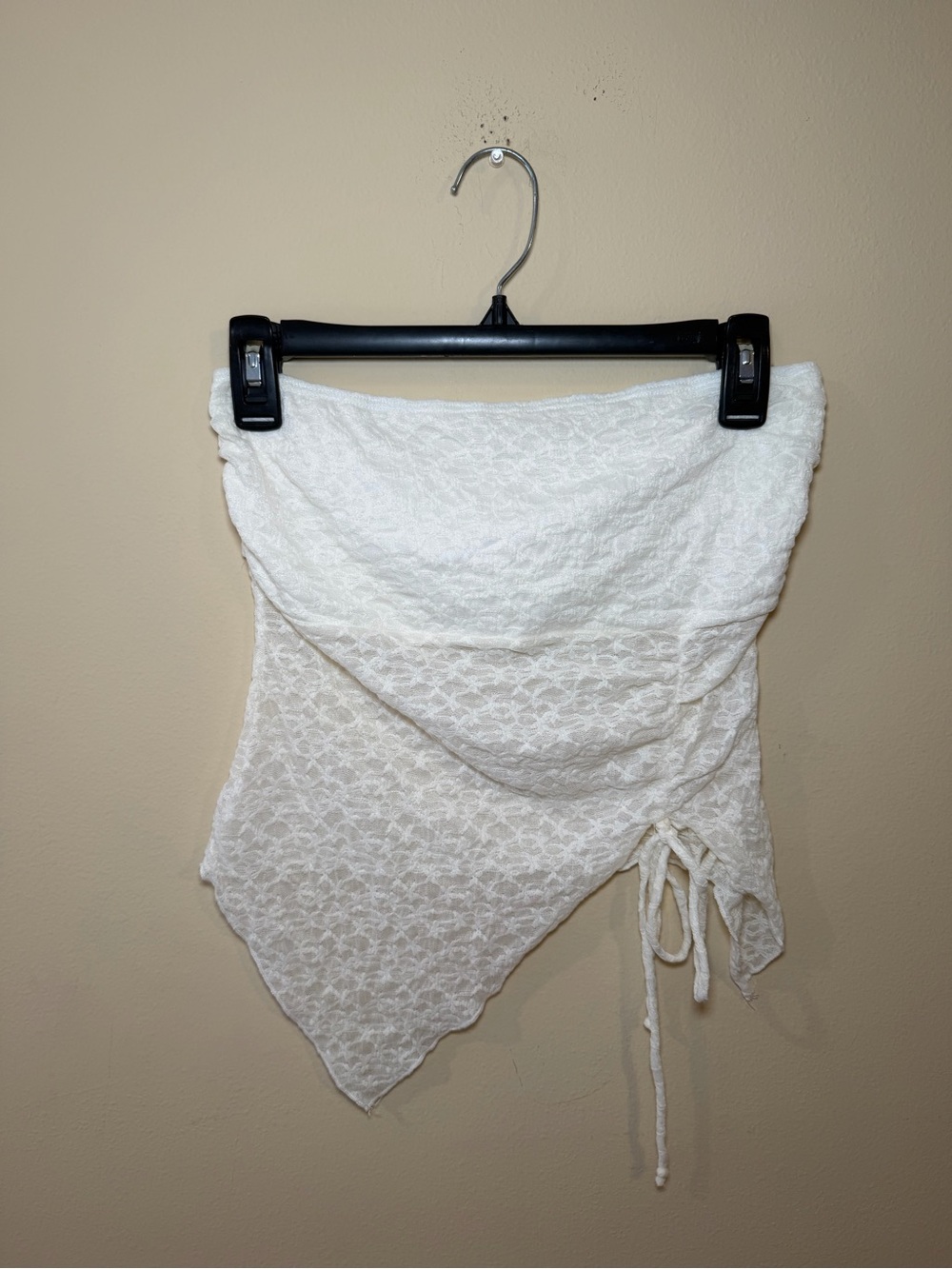See You Monday White Lace Strapless Wrap Top